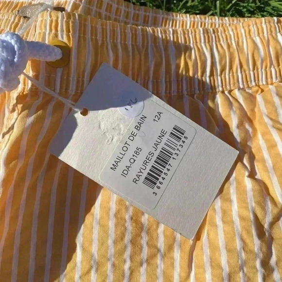 emile et ida boys searsucker swimtrunks yellow white size 12A - Picture 4 of 5